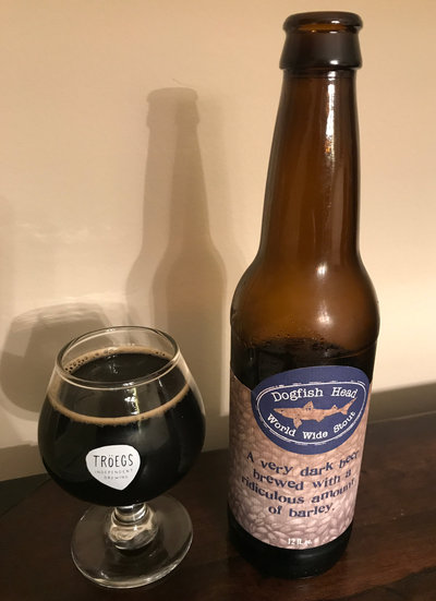 A vintage bottle of 2011 Dogfish Head World Wide Stout 