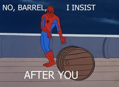 Spidey being polite to barrels